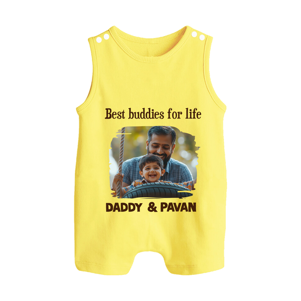 Custom Baby Button Romper My Daddy Is Awesome Print   - PASTEL YELLOW - New Born (Chest 18")