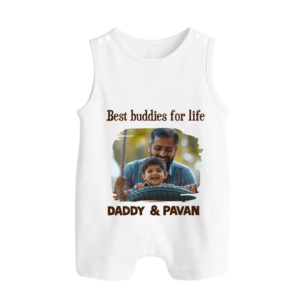 Custom Baby Button Romper My Daddy Is Awesome Print   - WHITE - New Born (Chest 18")