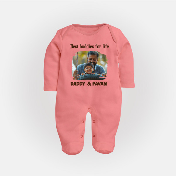 Custom Baby Full Body Suit My Daddy Is Awesome Print   - PEACH - New Born (Chest 7.5")