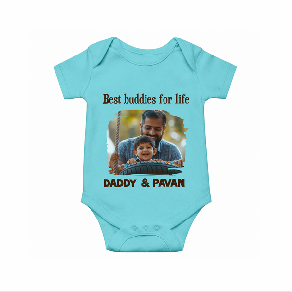 Custom Baby Romper – My Daddy Is Awesome Print  Onesie - ARCTIC BLUE - New Born (Chest 14")