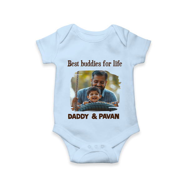 Custom Baby Romper – My Daddy Is Awesome Print  Onesie - BABY BLUE - New Born (Chest 14")
