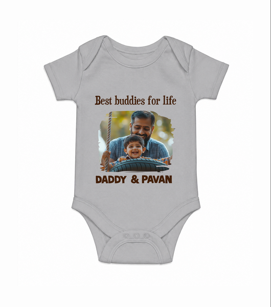 Custom Baby Romper – My Daddy Is Awesome Print  Onesie - GREY - New Born (Chest 14")