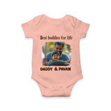 Custom Baby Romper – My Daddy Is Awesome Print  Onesie - PEACH - New Born (Chest 14")