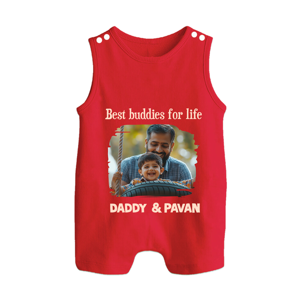 Custom Baby Button Romper My Daddy Is Awesome Print   - RED - New Born (Chest 18")
