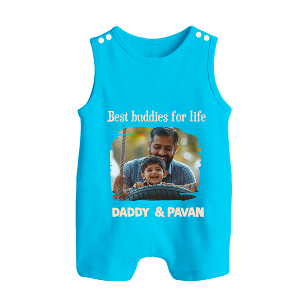 Custom Baby Button Romper My Daddy Is Awesome Print   - SKY BLUE - New Born (Chest 18")