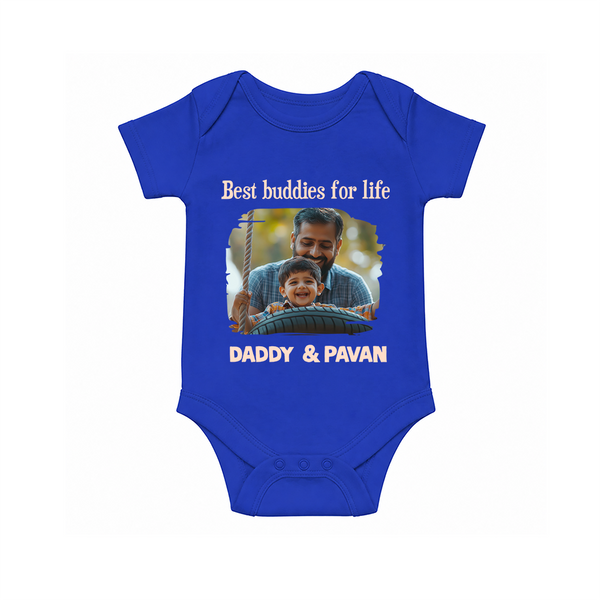 Custom Baby Romper – My Daddy Is Awesome Print  Onesie - COBALT BLUE - New Born (Chest 14")