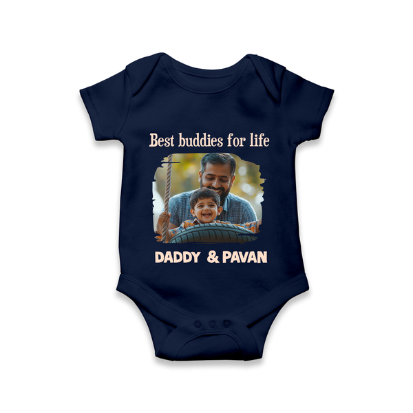 Custom Baby Romper – My Daddy Is Awesome Print  Onesie - NAVY BLUE - New Born (Chest 14")