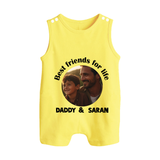 Personalized Baby Button Romper Dad You Are My Hero   - PASTEL YELLOW - New Born (Chest 18")