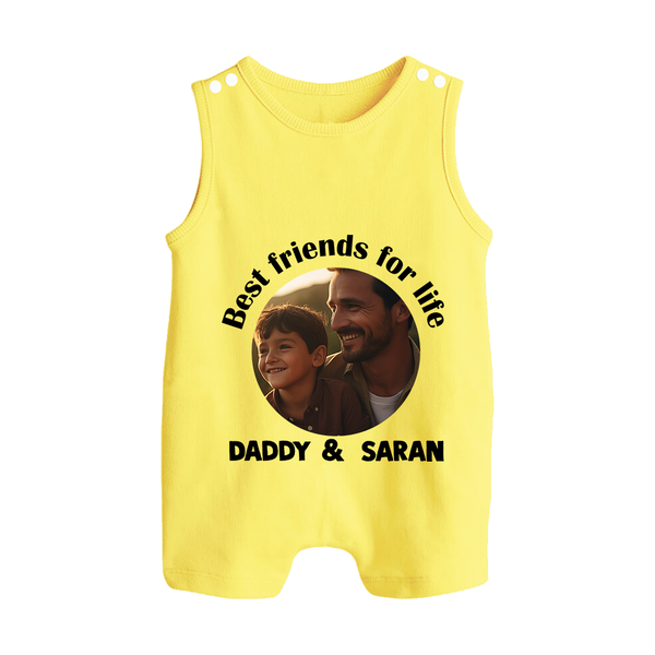 Personalized Baby Button Romper Dad You Are My Hero   - PASTEL YELLOW - New Born (Chest 18")