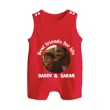 Personalized Baby Button Romper Dad You Are My Hero   - RED - New Born (Chest 18")
