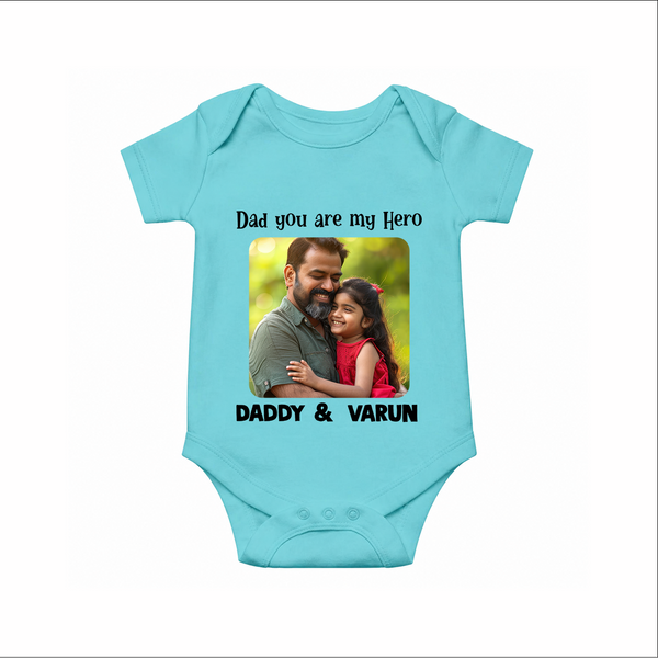 Personalized Infant Romper – Our First Father’s Day Together  Onesie - ARCTIC BLUE - New Born (Chest 14")