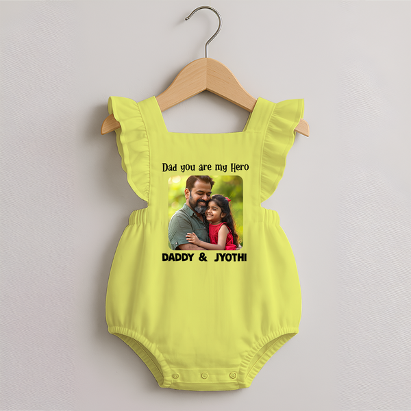Personalized Infant Romper Frock Our First Father’s Day Together   - PASTEL YELLOW - 0 - 3 Months Old (Chest 19")