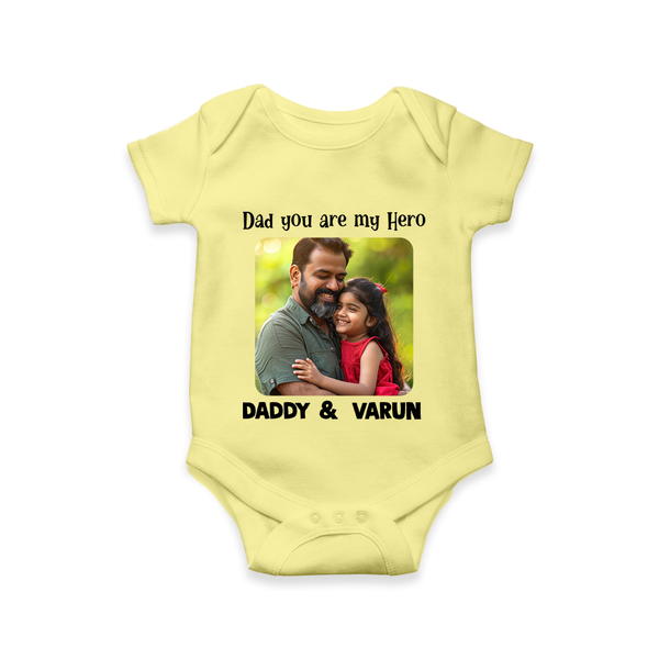 Personalized Infant Romper – Our First Father’s Day Together  Onesie - PASTEL YELLOW - New Born (Chest 14")