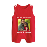 Personalized Infant Button Romper Our First Father’s Day Together   - RED - New Born (Chest 18")
