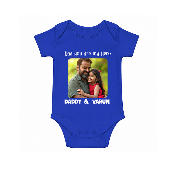 Personalized Infant Romper – Our First Father’s Day Together  Onesie - COBALT BLUE - New Born (Chest 14")