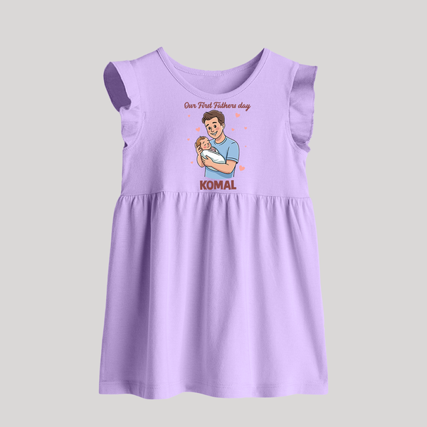 Custom Baby Baby Frock Happy Father’s Day Daddy   - LILAC - 0 - 3 Months Old (Chest 17")