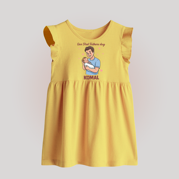 Custom Baby Baby Frock Happy Father’s Day Daddy   - PASTEL YELLOW - 0 - 3 Months Old (Chest 17")