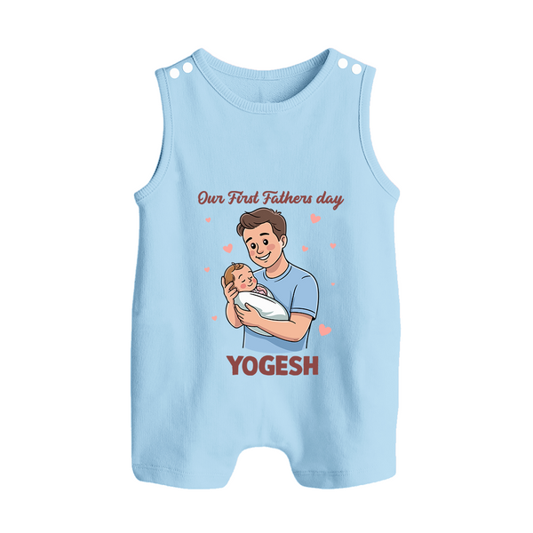 Custom Baby Button Romper Happy Father’s Day Daddy   - BABY BLUE - New Born (Chest 18")