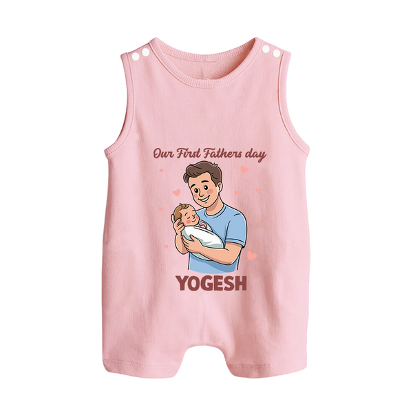 Custom Baby Button Romper Happy Father’s Day Daddy   - BABY PINK - New Born (Chest 18")