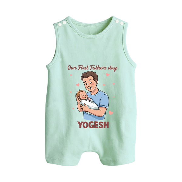 Custom Baby Button Romper Happy Father’s Day Daddy   - MINT GREEN - New Born (Chest 18")