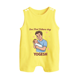 Custom Baby Button Romper Happy Father’s Day Daddy   - PASTEL YELLOW - New Born (Chest 18")
