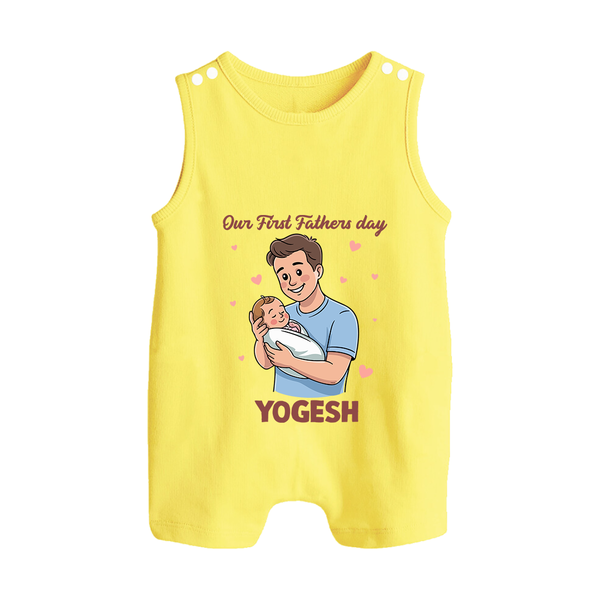 Custom Baby Button Romper Happy Father’s Day Daddy   - PASTEL YELLOW - New Born (Chest 18")