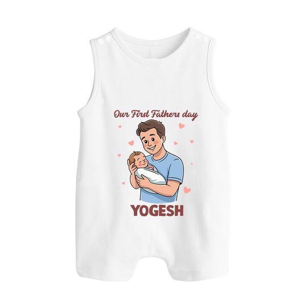 Custom Baby Button Romper Happy Father’s Day Daddy   - WHITE - New Born (Chest 18")