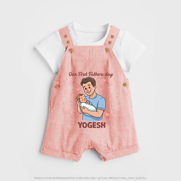 Custom Baby dungaree Happy Father’s Day Daddy   - PEACH - 0 - 5 Months Old (Chest 18")