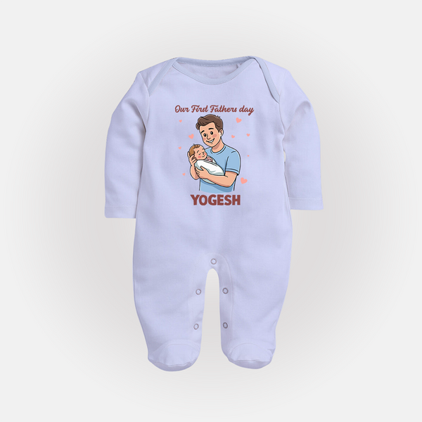 Custom Baby Full Body Suit Happy Father’s Day Daddy   - BABY BLUE - New Born (Chest 7.5")