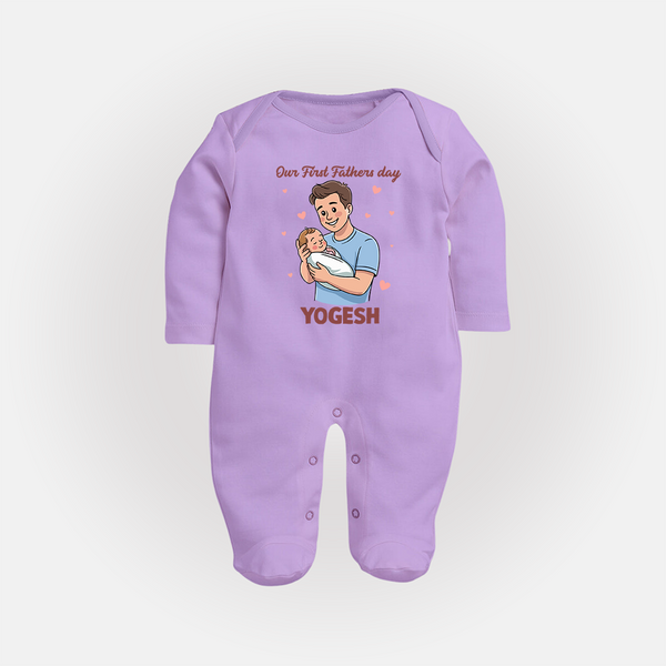 Custom Baby Full Body Suit Happy Father’s Day Daddy   - LILAC - New Born (Chest 7.5")