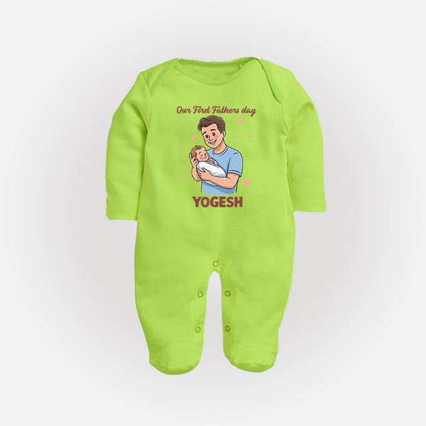 Custom Baby Full Body Suit Happy Father’s Day Daddy   - LIME GREEN - New Born (Chest 7.5")