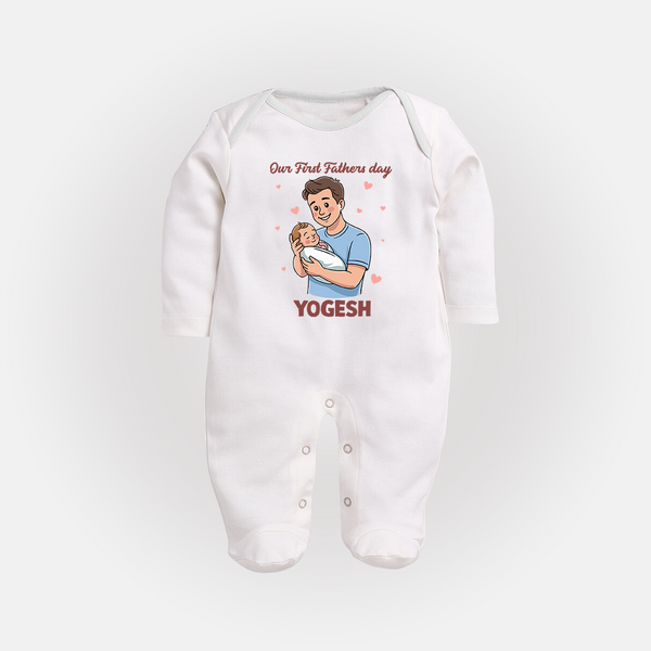 Custom Baby Full Body Suit Happy Father’s Day Daddy   - WHITE - New Born (Chest 7.5")