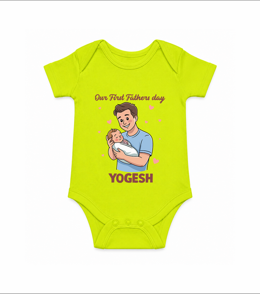 Custom Baby Romper – Happy Father’s Day Daddy  Onesie - LIME GREEN - New Born (Chest 14")