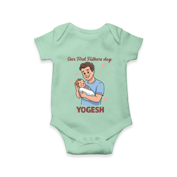 Custom Baby Romper – Happy Father’s Day Daddy  Onesie - MINT GREEN - New Born (Chest 14")