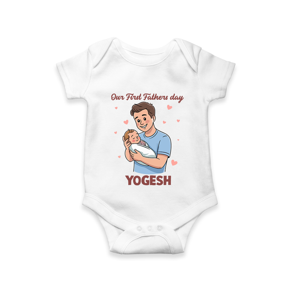 Custom Baby Romper – Happy Father’s Day Daddy  Onesie - WHITE - New Born (Chest 14")
