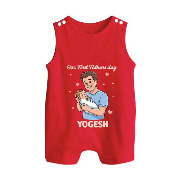 Custom Baby Button Romper Happy Father’s Day Daddy   - RED - New Born (Chest 18")
