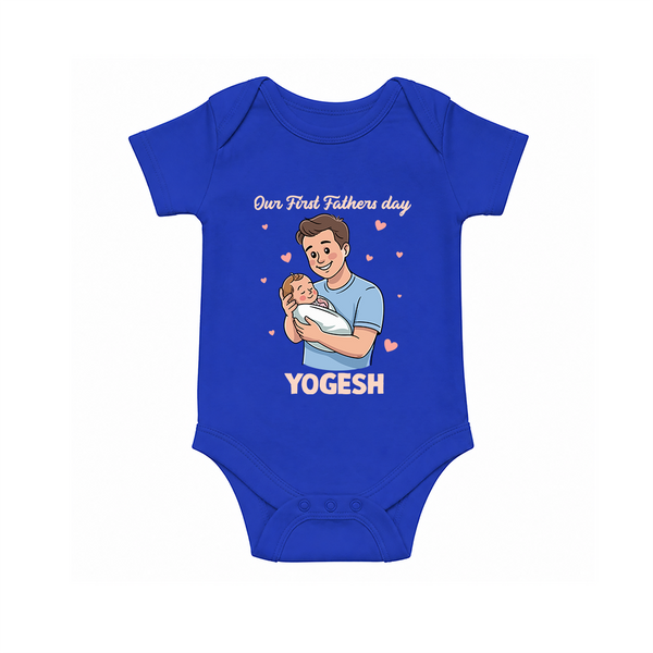 Custom Baby Romper – Happy Father’s Day Daddy  Onesie - COBALT BLUE - New Born (Chest 14")