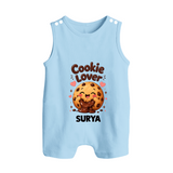 Cookie Lover Cute Foodie Button Romper - BABY BLUE - New Born (Chest 18")