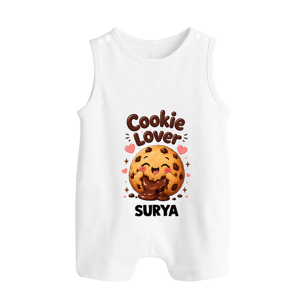 Cookie Lover Cute Foodie Button Romper - WHITE - New Born (Chest 18")