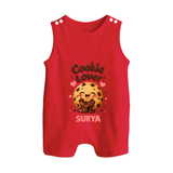 Cookie Lover Cute Foodie Button Romper - RED - New Born (Chest 18")