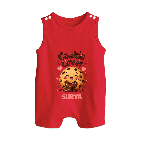 Cookie Lover Cute Foodie Button Romper - RED - New Born (Chest 18")