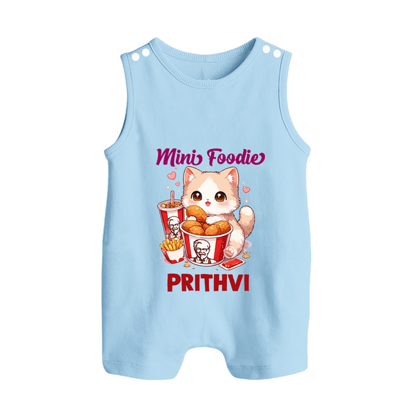 Mini Foodie Cat Lover Button Romper - BABY BLUE - New Born (Chest 18")