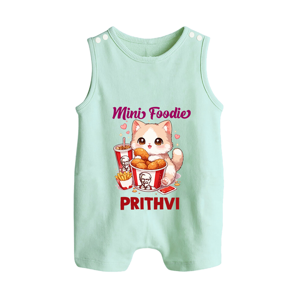 Mini Foodie Cat Lover Button Romper - MINT GREEN - New Born (Chest 18")
