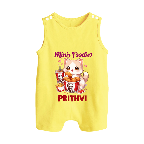 Mini Foodie Cat Lover Button Romper - PASTEL YELLOW - New Born (Chest 18")