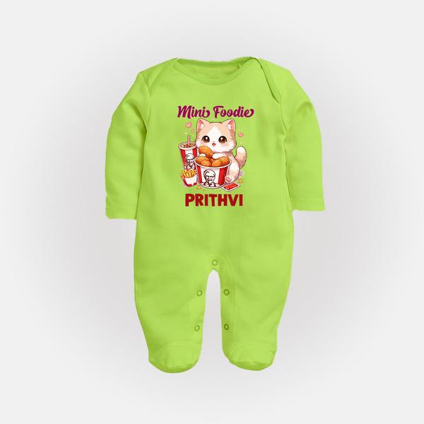 Mini Foodie Cat Lover Full body suit - LIME GREEN - New Born (Chest 7.5")