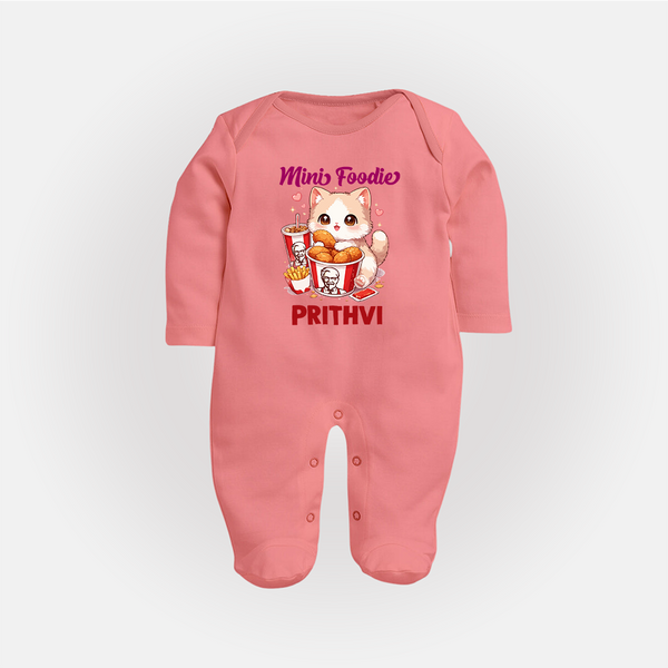 Mini Foodie Cat Lover Full body suit - PEACH - New Born (Chest 7.5")