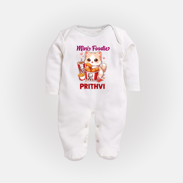 Mini Foodie Cat Lover Full body suit - WHITE - New Born (Chest 7.5")
