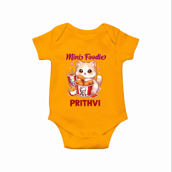 Mini Foodie Cat Lover Romper - CHROME YELLOW - New Born (Chest 14")