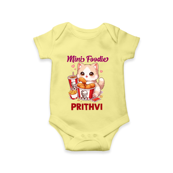 Mini Foodie Cat Lover Romper - PASTEL YELLOW - New Born (Chest 14")