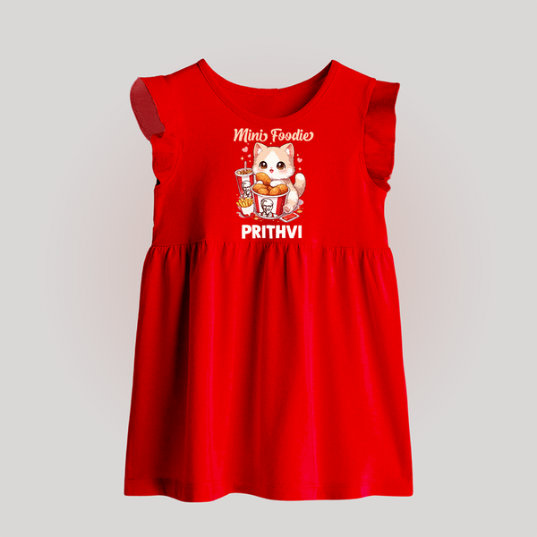 Mini Foodie Cat Lover Baby Frock - RED - 0 - 3 Months Old (Chest 17")